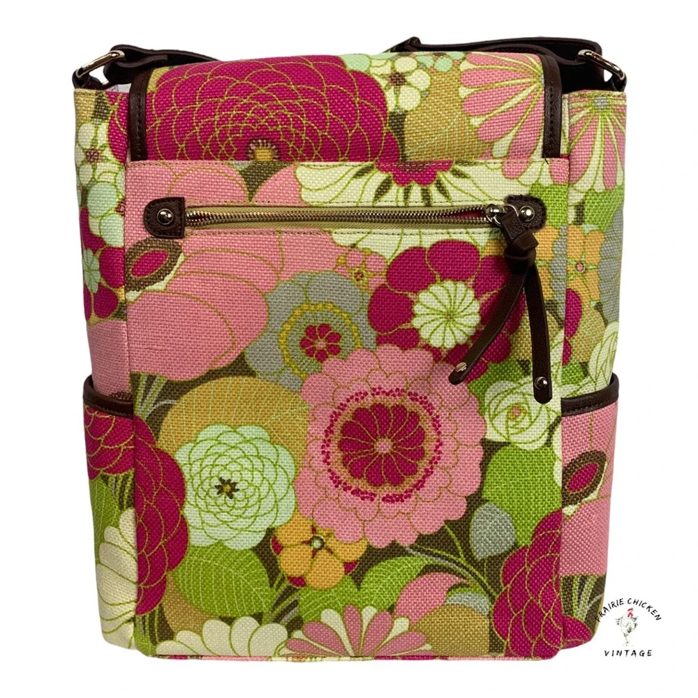 Spartina Womens Purse Tote Bag Pink Green Floral Adjustable Strap satchel